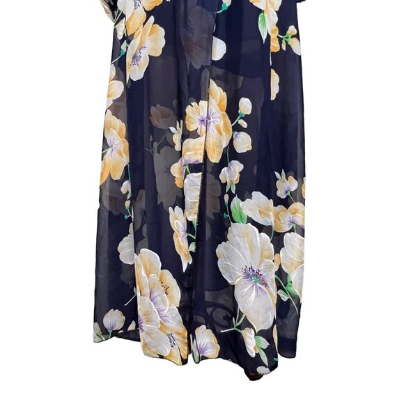 Maxi Navy Blue Floral Sheer A Style Sexy Romantic Feminine Bohemian flaw - Picture 15 of 15